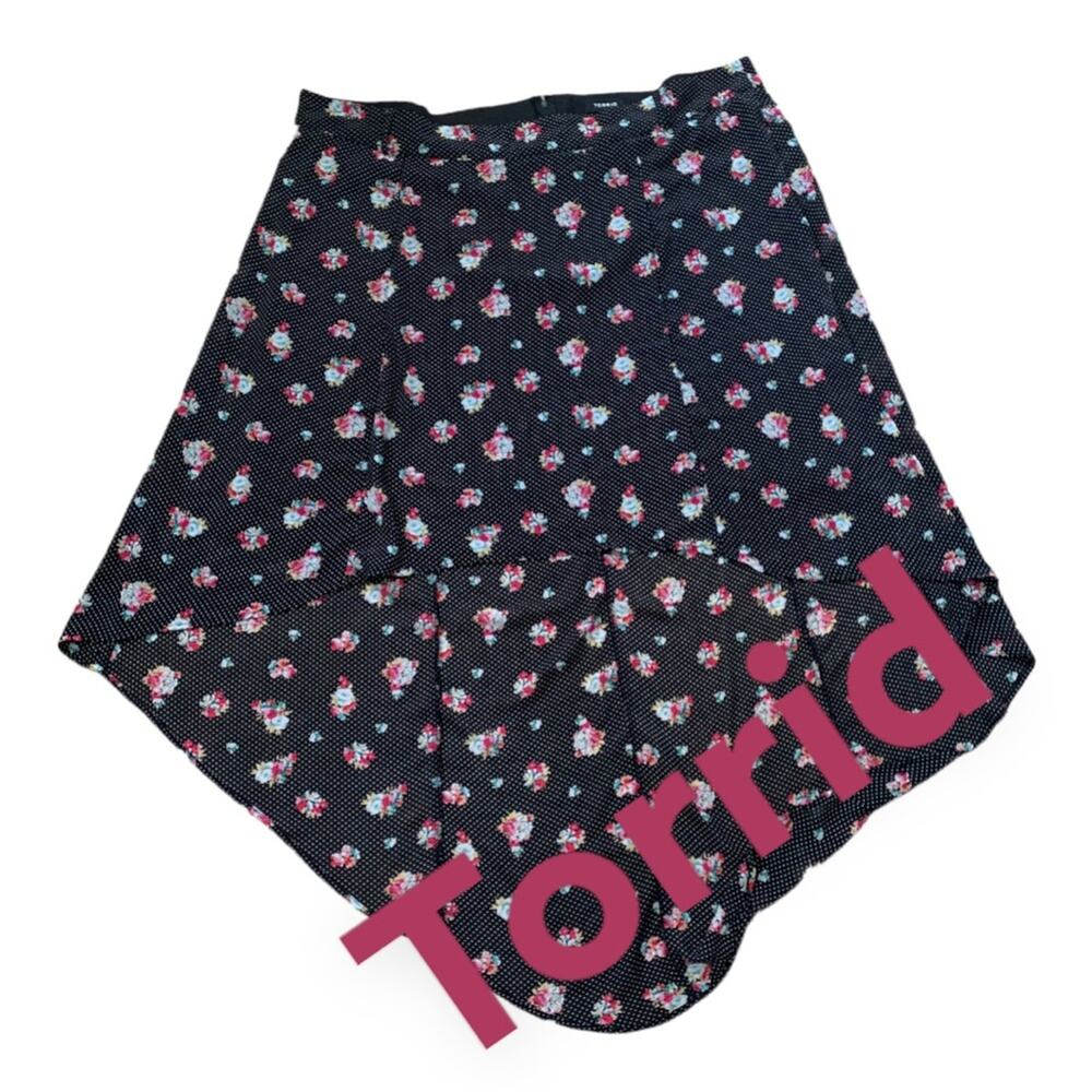 Torrid black white polka dot floral print hi lo maxi skirt plus size women 24